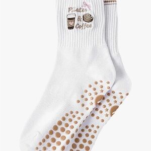 White Pilates Coffee and Bow Socks - Two Pairs